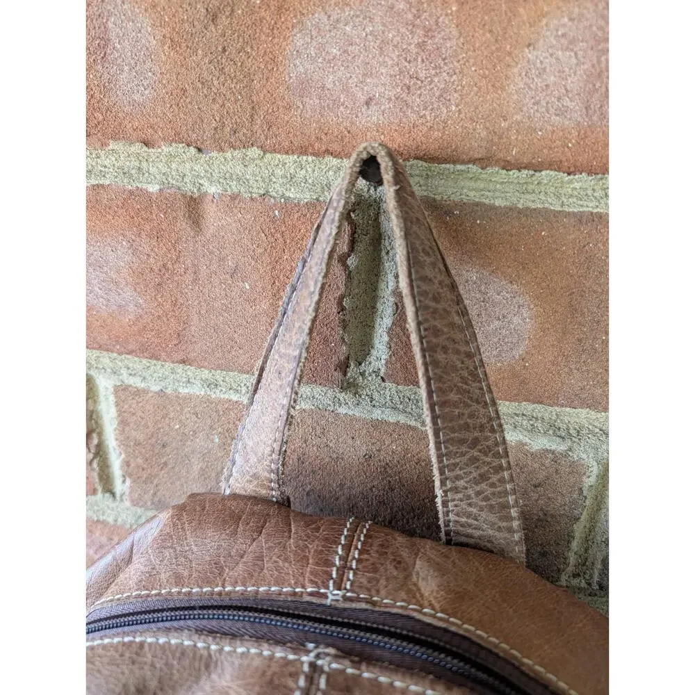 Brown Tan Distressed Full Grain Leather Backpack School Office College Rustic